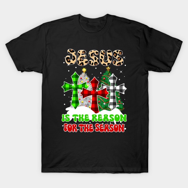 Jesus Is the Reason for the Season Groovy Christmas Pyjama Leopard Buffalo Plaid T-Shirt by teespringplus